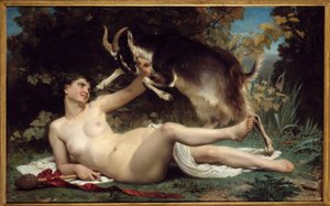 Une Bacchante. Elle est représentée avec une chèvre. Peinture de William Adolphe Bouguereau (1825-1905) 1862 - William Adolphe Bouguereau