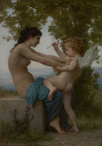 Une jeune fille se défendant contre Éros, vers 1880
