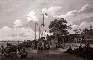 Vue du lac Pao-Yng où il est séparé du Grand Canal par une digue de terre, gravé par William et Elizabeth Ellis, publié par G. Nicol