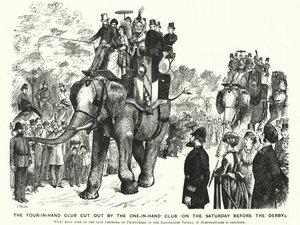 Caricature de Punch : Le club des quatre-en-main coupé par le club des un-en-main (le samedi avant le Derby) - William (after) Ralston