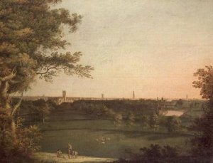 Vue de Manchester avec des personnages au premier plan