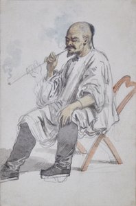 Homme chinois assis fumant - William Alexander