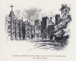 Porte de Morton et la Grande Salle (maintenant la Bibliothèque) depuis la Cour extérieure - William Alexander Ansted