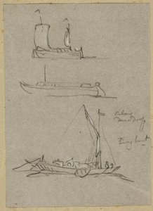 Trois croquis de bateaux sur le Rhin à Düsseldorf