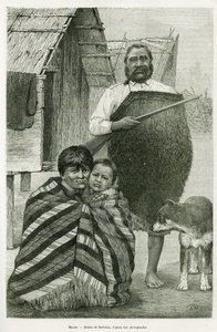Trois générations de Maori. Gravure par Barbotin, pour illustrer l