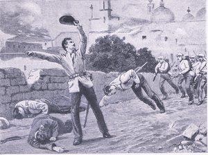 Prise du pont Charbagu, Lucknow, 25 septembre 1857, illustration de British Battles on Land and Sea, 1915