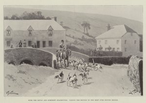 Avec les Chiens de Chasse du Devon et du Somerset, emmenant les Chiens à la Rencontre sur le Pont d
