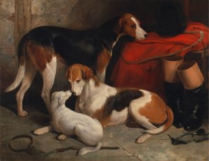 Un couple de foxhounds avec un terrier, propriété de Lord Henry Bentinck - William Barraud