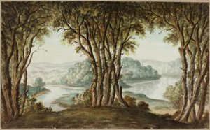 Paysage Fluvial Vu à Travers les Arbres