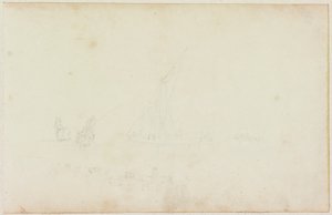 Esquisse de bateau à rames et cavalier avec ligne de chevaux