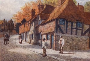 Les anciennes maisons de charité, Westerham (lithographie en couleur)