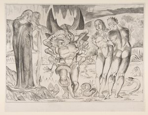 Cercle des voleurs : Agnello Brunelleschi attaqué par un serpent à six pieds, de Dan - William Blake