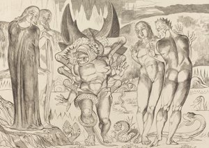 Le cercle des voleurs, Agnolo Brunelleschi attaqué par un serpent à six pieds - William Blake