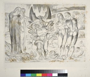 Le Cercle des Voleurs : Agnolo Brunelleschi attaqué par un serpent à six pieds. Enfer, Chant XXV, illustration de la Divine Comédie de Dante Alighieri