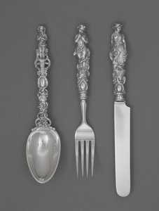 Ensemble de couverts pour enfant (couteau, fourchette et cuillère), vers 1865-1874 (argent) - William Bogert