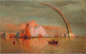 Coucher de soleil arctique avec arc-en-ciel