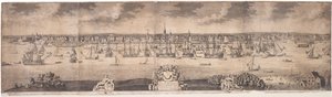 Vue du sud de la ville florissante de New York dans la province de New York en Amérique, gravée par John Harris, 1717-18