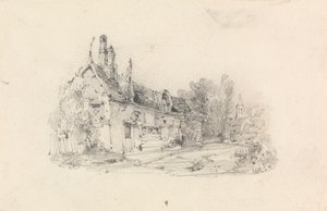 Ferme avec église au loin