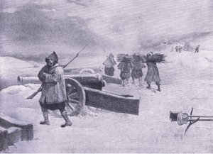 Sentinelle des Zouaves devant Sébastopol, illustration de British Battles on Land and Sea, 1915 - William Crimea Simpson