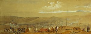 La Crimée : vue panoramique de Sébastopol montrant les camps militaires et le port ; et une vue panoramique d
