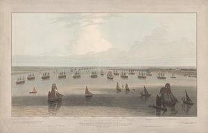 Vue des frégates stationnées dans la Hope sous le commandement des frères aînés de la Trinity House, estuaire de la Tamise - William Daniell