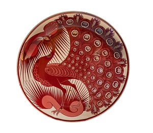 Assiette paon en lustre rouge