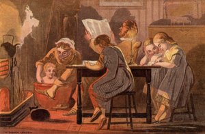 Samedi soir : une famille lisant et se divertissant le soir