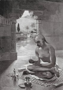 Kalidasa rédigeant le "Messager des nuages", 375 après J.-C. (lithographie) - William Douglas Almond