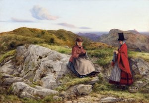 Paysage gallois avec deux femmes tricotant