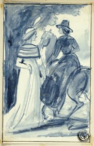 Deux femmes (dont une à cheval) en tenue de la fin du XVIIIe siècle - William Edward Frost