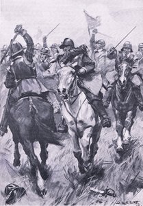 Le conflit de cavalerie à Dunbar, 3 septembre 1650, illustration de British Battles on Land and Sea, 1915