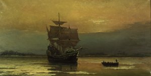 Le Mayflower à son arrivée au port de Plymouth, 1882