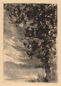 Paysage au Clair de Lune avec Arbre à Droite