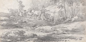 Paysage avec figures et bétail - William Frederick Wells