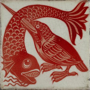 Carreau avec martin-pêcheur avec bec à travers le poisson, 1882-1888 - William Frend De Morgan
