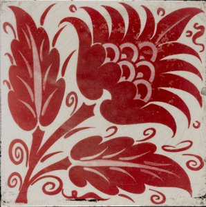 Carreau avec fleur stylisée avec deux feuilles et vrilles, 1882-1888 - William Frend De Morgan
