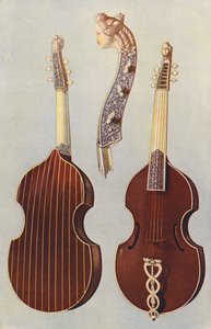 Instruments de musique : Viole de gambe (lithographie en couleur)