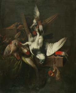 Nature morte avec pigeon mort, pinsons et capuchons de faucons