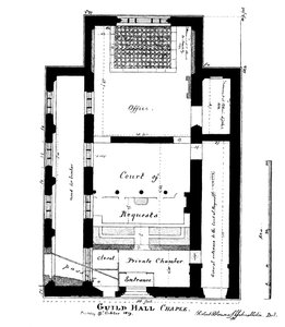 Plan de la chapelle Guildhall, King Street, Cheapside, Londres, 1819 1886 - William Griggs