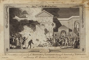 Les dévastations causées par les émeutiers de Londres incendiant la nouvelle prison de Newgate - William Hamilton