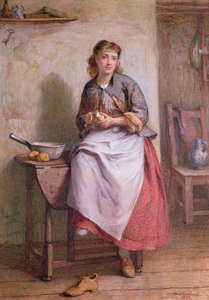 Fille épluchant des pommes de terre