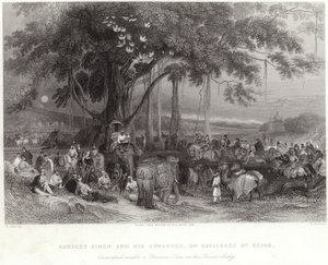 Runjeet Singh et sa suwarree campés sous le banian sur la rivière Sulley - William Harvey
