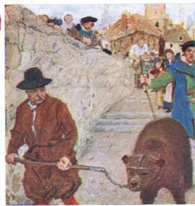 Shakespeare regarde un ours en route vers le Bear Garden à Bankside, de My Magazine, pub. 1922