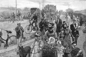 Scène de rue avec de nombreux vélos - William Hatherell