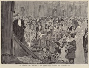 Le bal costumé des enfants au Mansion House, regardant le spectacle de marionnettes