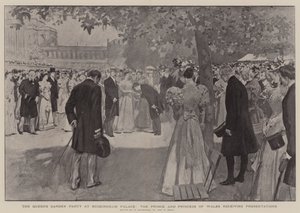La garden-party de la reine au palais de Buckingham, le prince et la princesse de Galles recevant des présentations - William Hatherell