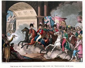 Le duc de Wellington (1769-1852) entrant dans la ville de Toulouse en 1814, illustration pour un poème narratif du Dr Syntax, publié en 1818