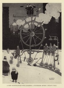 Un nouveau chasse-neige pour dégager un trottoir après une forte chute de neige - William Heath Robinson