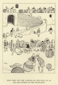 Comment ils mettent les tartans sur les kilts dans une ancienne fabrique de kilts dans les Highlands - William Heath Robinson