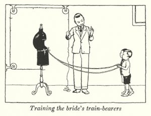 Entraînement des porteurs de traîne de la mariée (lithographie) - William Heath Robinson